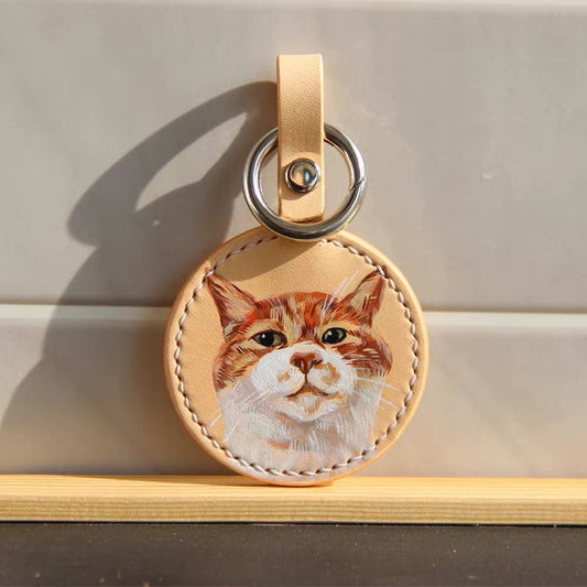 Custom Pet Portrait Leather Keychain | Personalized Cat Dog Hand-Drawn Charm | Fur Baby Photo Gift | Pet Memorial Keyring