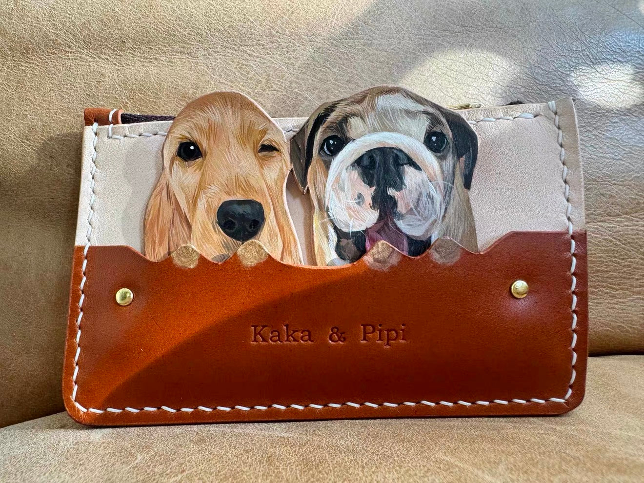 Custom Pet Portrait Leather Wallet | Personalized Cat Dog Hand-Drawn Card Holder | Fur Baby Photo Gift | Pet Lover Accessory