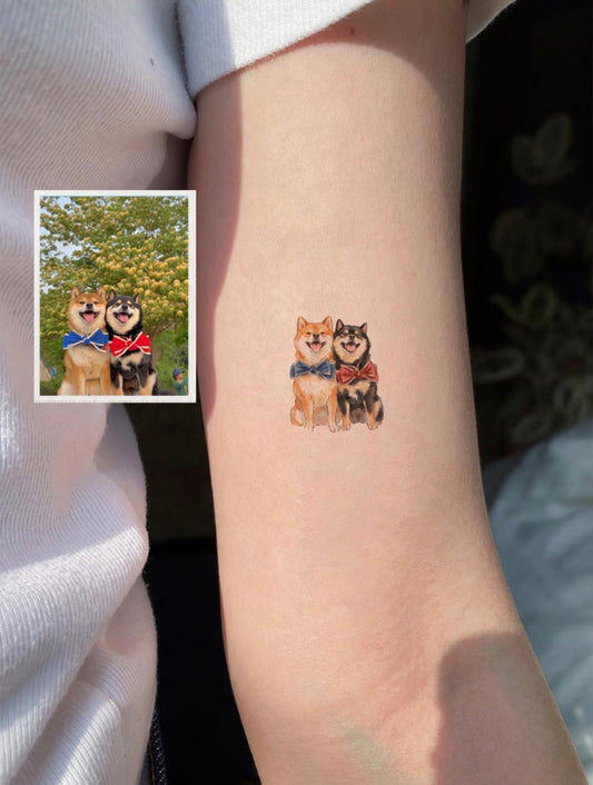 Custom Pet Portrait Temporary Tattoo | Personalized Cat Dog Photo Gift | Hand-Drawn Style Fur Baby Memorial