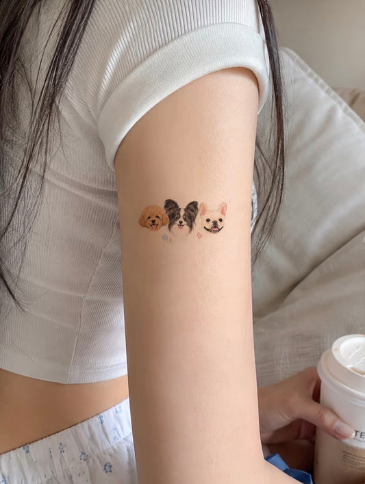 Custom Pet Portrait Temporary Tattoo | Personalized Cat Dog Photo Gift | Hand-Drawn Style Fur Baby Memorial