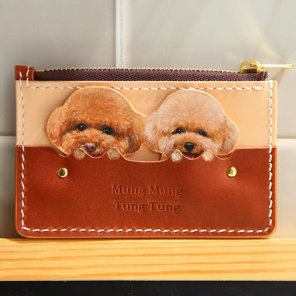 Custom Pet Portrait Leather Wallet | Personalized Cat Dog Hand-Drawn Card Holder | Fur Baby Photo Gift | Pet Lover Accessory