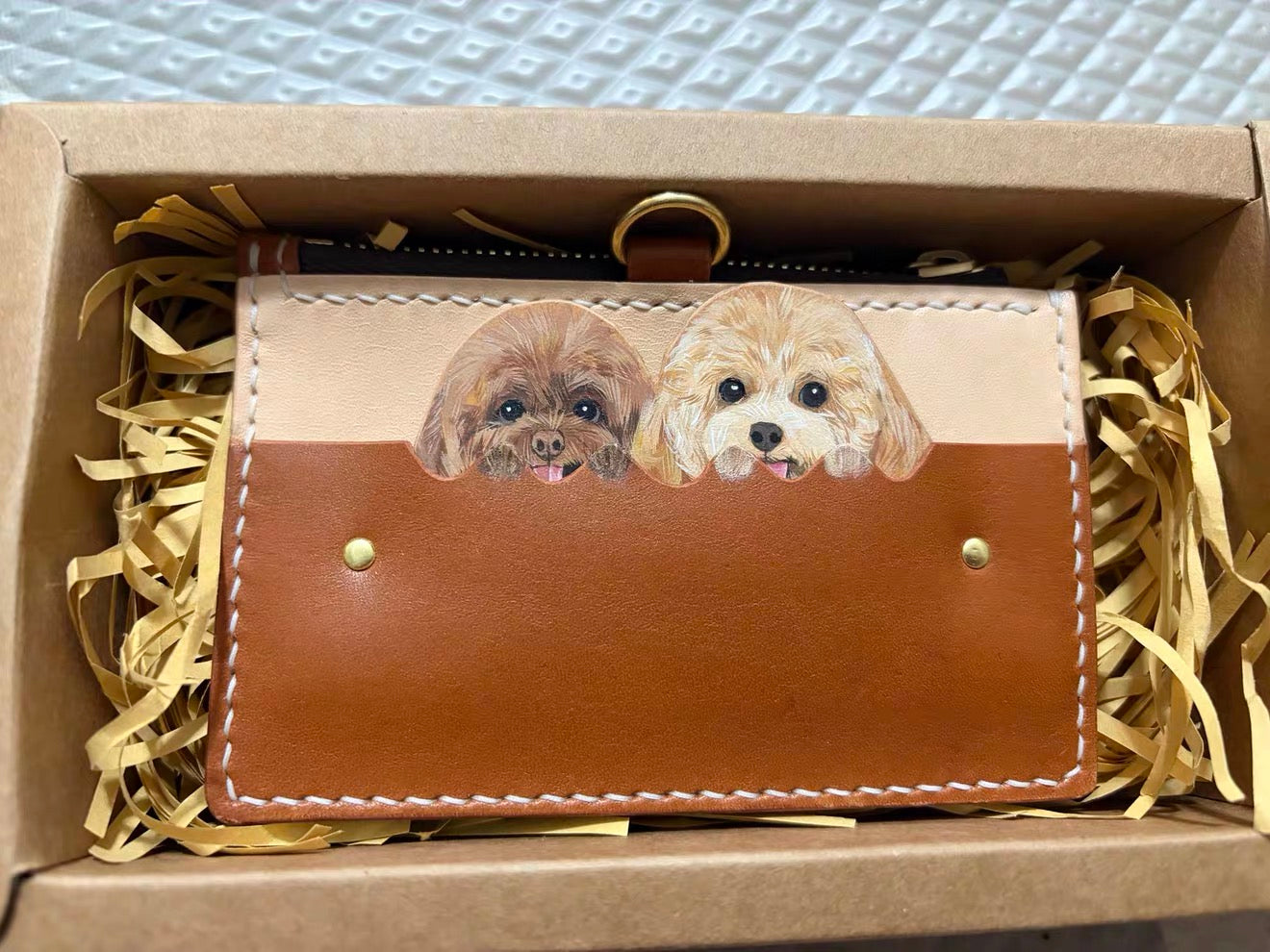 Custom Pet Portrait Leather Wallet | Personalized Cat Dog Hand-Drawn Card Holder | Fur Baby Photo Gift | Pet Lover Accessory