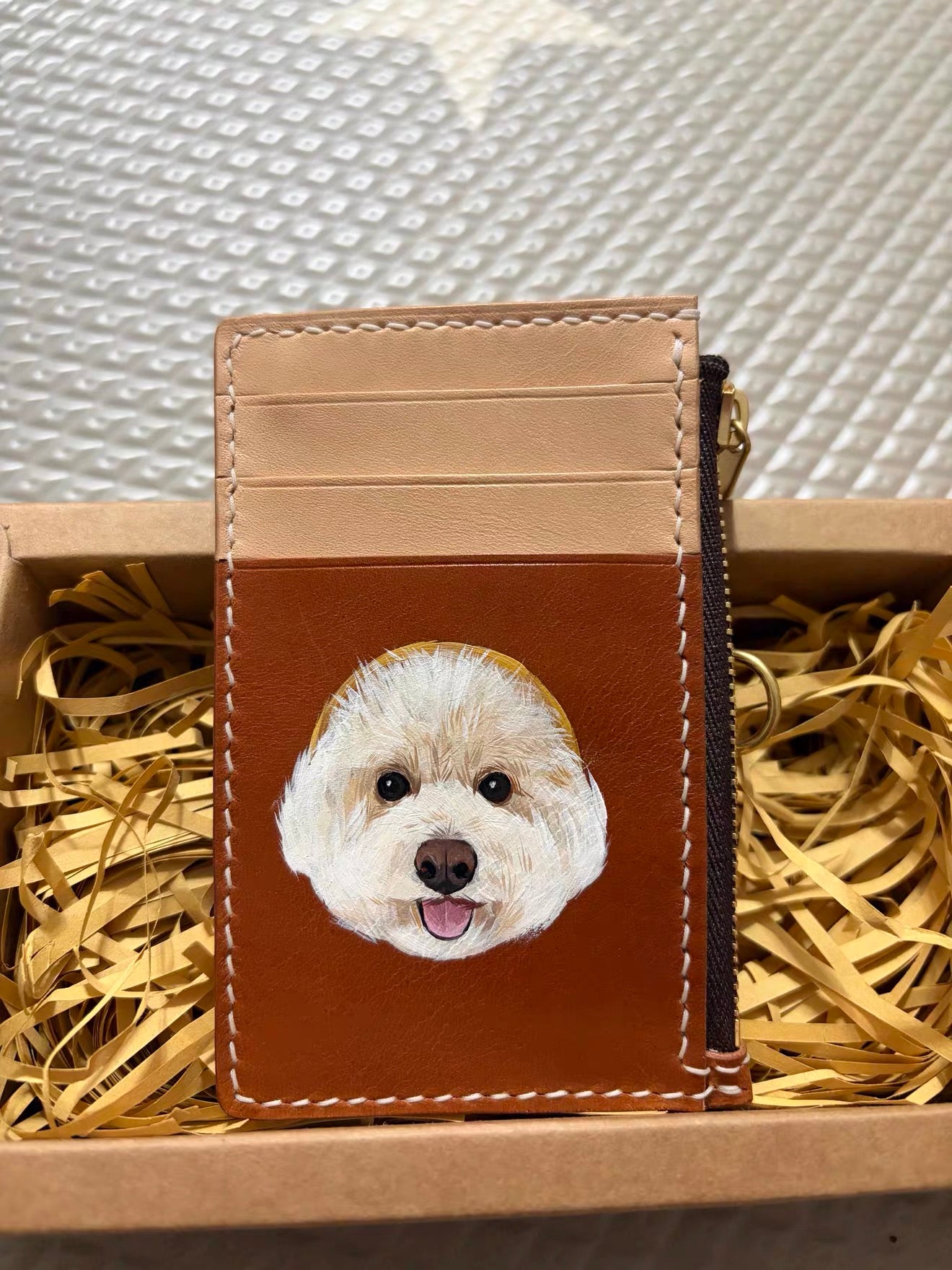 Custom Pet Portrait Leather Wallet | Personalized Cat Dog Hand-Drawn Card Holder | Fur Baby Photo Gift | Pet Lover Accessory