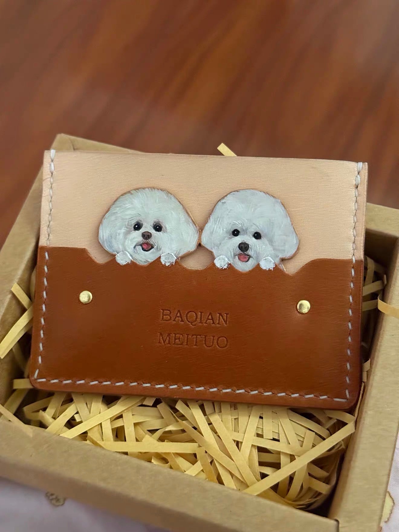 Custom Pet Portrait Leather Wallet | Personalized Cat Dog Hand-Drawn Card Holder | Fur Baby Photo Gift | Pet Lover Accessory