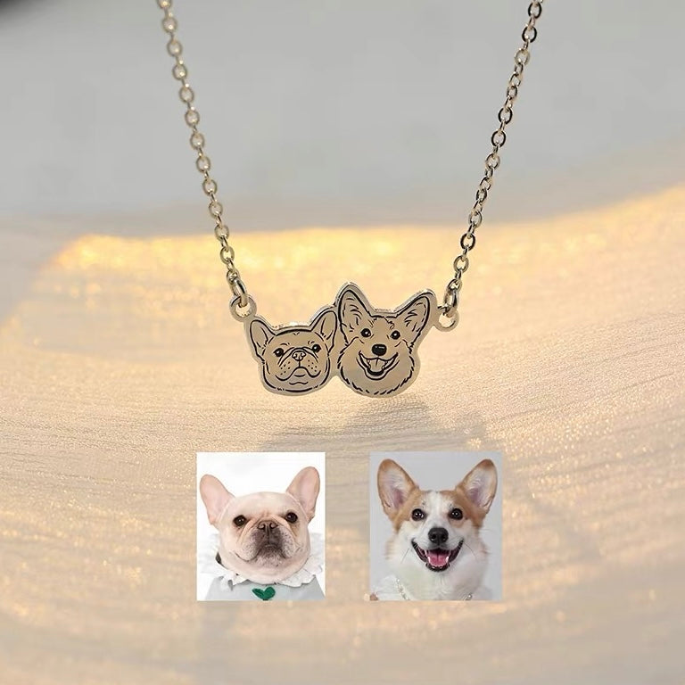 Custom Pet Portrait Necklace | Sterling Silver, 18K Gold Plated | Your Cat or Dog, Hand-Illustrated