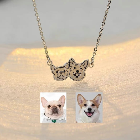 Custom Pet Portrait Necklace | Sterling Silver, 18K Gold Plated | Your Cat or Dog, Hand-Illustrated