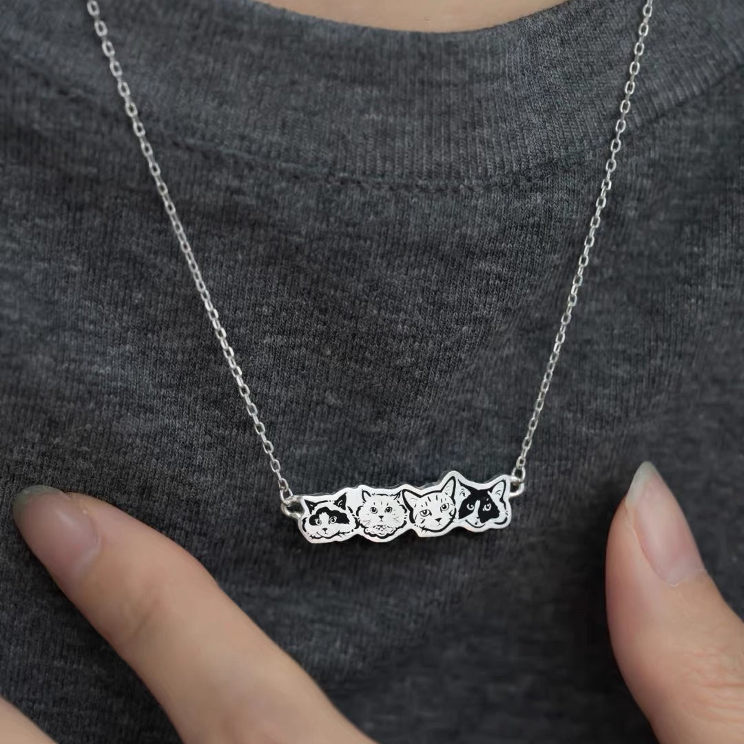 Custom Pet Portrait Necklace | Sterling Silver, 18K Gold Plated | Your Cat or Dog, Hand-Illustrated