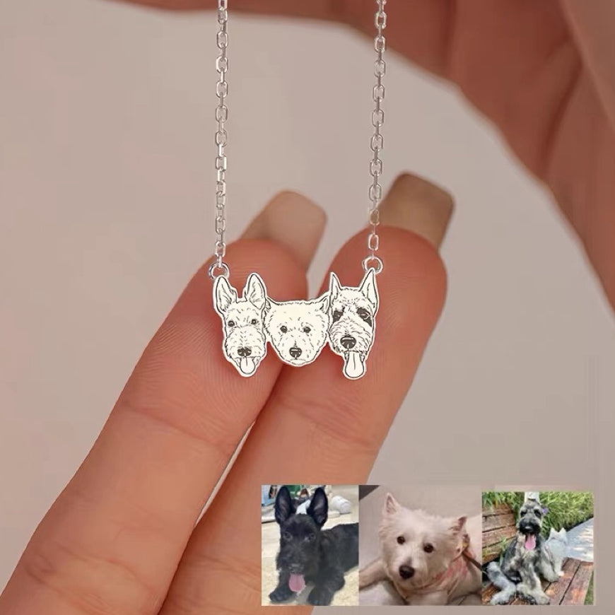 Custom Pet Portrait Necklace | Sterling Silver, 18K Gold Plated | Your Cat or Dog, Hand-Illustrated