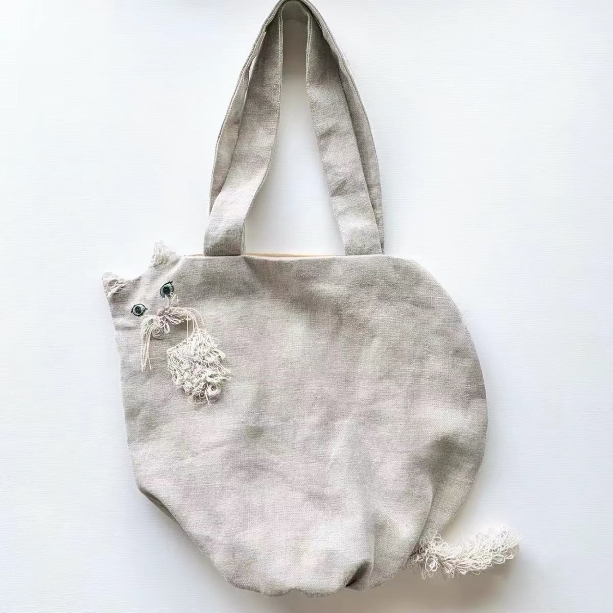 Custom Pet Portrait Tote Bag, Handmade Canvas Bag with Optional Embroidered Name